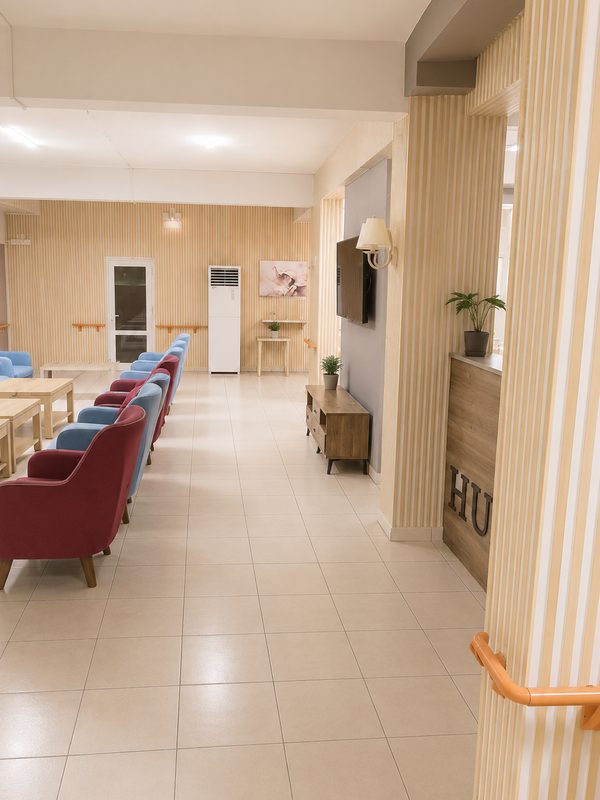 Salon koridoru: koltuklar ve tutunma barı